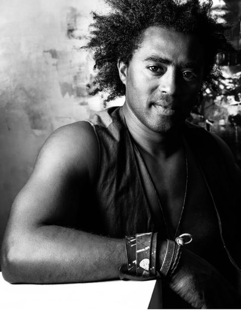 Black-and-white portrait of artist Yared Nigussu